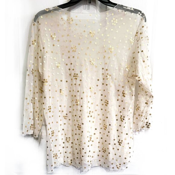 Sheer Ivory Top Embroidered with Gold Sequins Loose-Fitting & Flowing XS - Picture 2 of 10